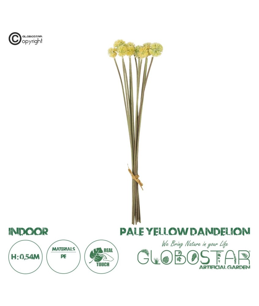 GloboStar® Artificial Garden PALE YELLOW DANDELION BOUQET 21363 Τεχνητό Διακοσμητικό Ταραξάκο Μπουκέτο Y54cm
